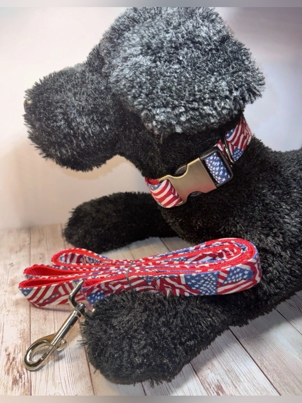 Dog Collar & Leash American Flag Print 4th Of July Large Handmade Heavy Duty NEW